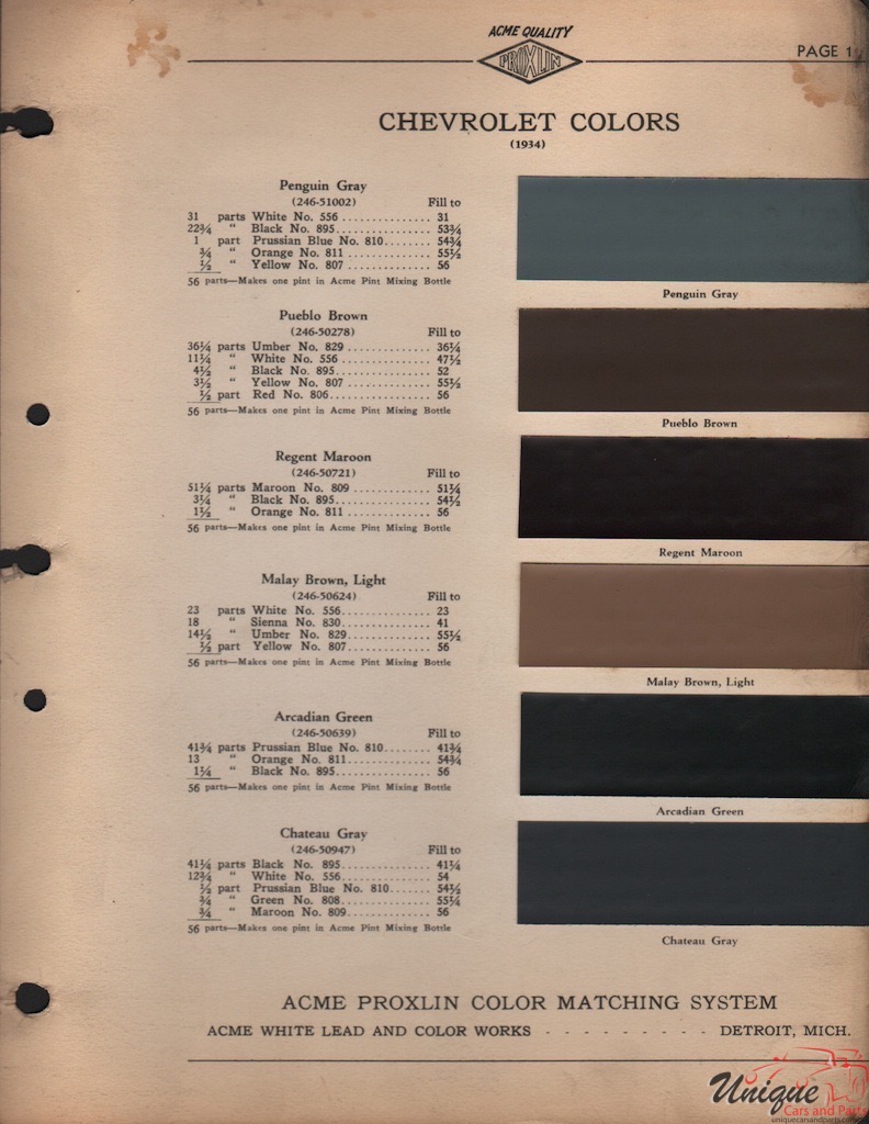 1934 Chev Paint Charts Acme 1